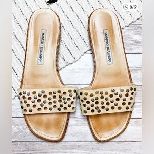 Manolo Blahnik Studded Cut Out Slide Sandal Size 37 6